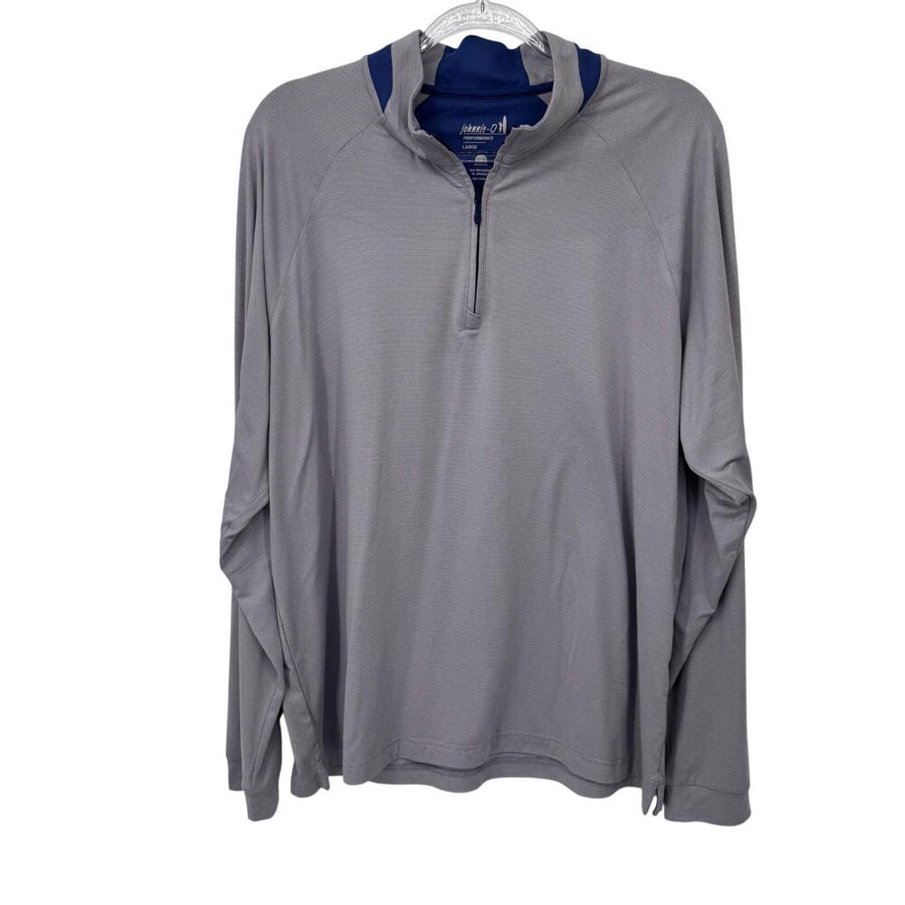 Johnnie-O Steffen 1/4 Zip Golf Pullover Mens Large Gray Blue Polyester PPCC Logo
